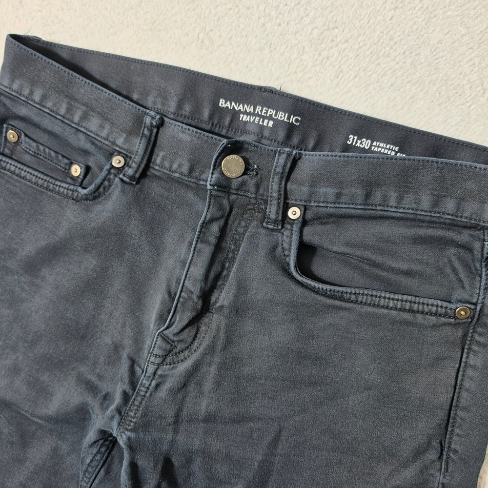 Banana Republic Traveler Pants Mens 31x30 Black Stretch Athletic Tapered Fit